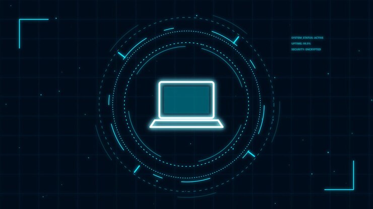 Digital Laptop Icon with Futuristic HUD Interface