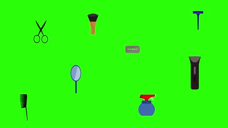 herramientas de barbería elementos planos animación en pantalla verde tecla de croma