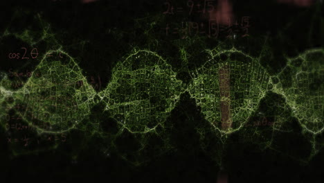 animación de ecuaciones matemáticas sobre la cadena de adn sobre un fondo negro