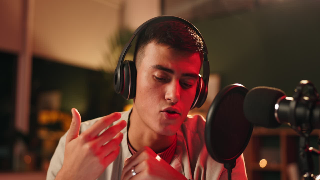 Man recording a podcast