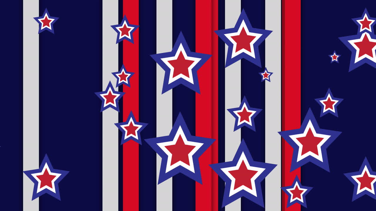 Animation of stars over blue, white and red stripes