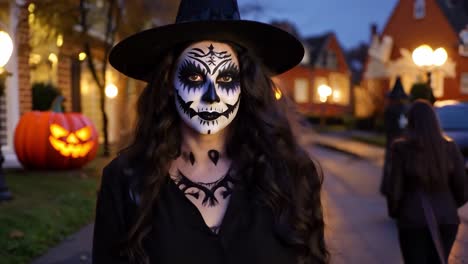 woman in witch costume for halloween