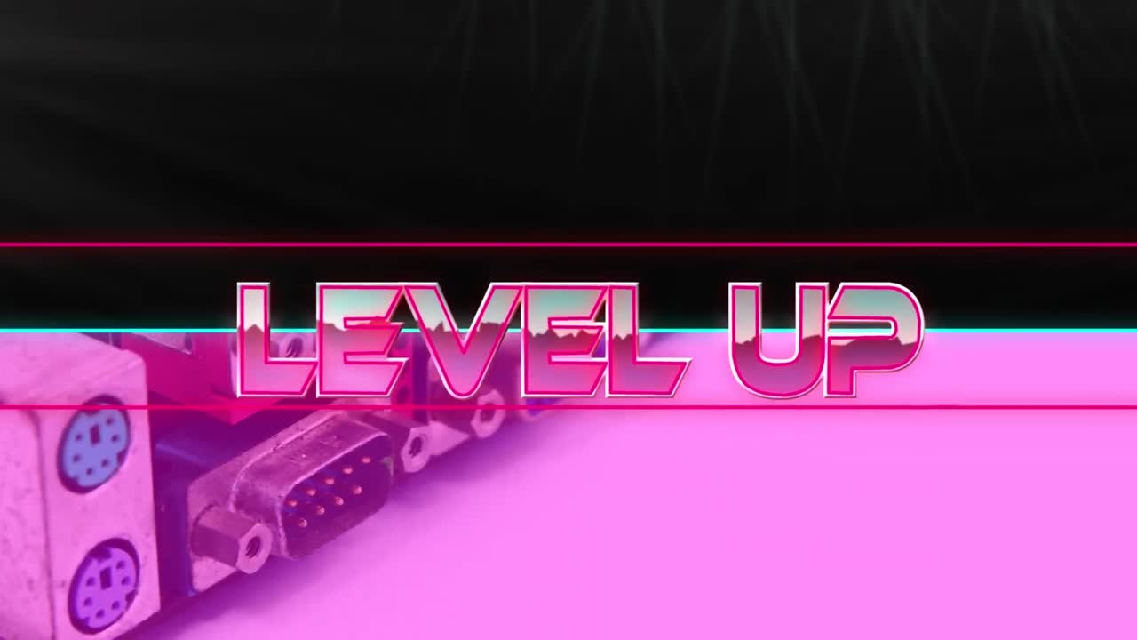 animación de texto de nivel superior sobre formas geométricas y núcleos de procesador