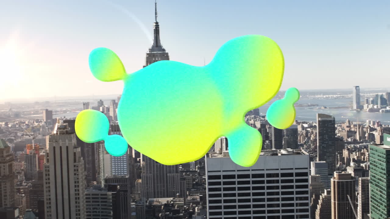 animación de una mancha brillante que fluye sobre el paisaje urbano