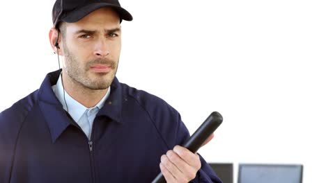 security guard holding baton on white background