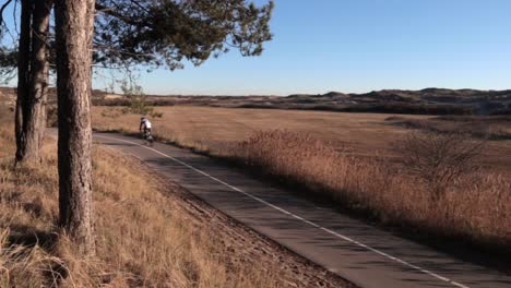 Bicycle-traffic-in-sunny-hilly-landscape