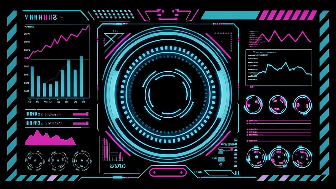 High-Tech Digital User Interface with Animated Graphs and Data