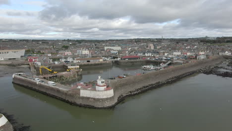 an aerial view of arbroath harbour and town on a cloudy day