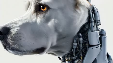 a close up of a dog with a robot head