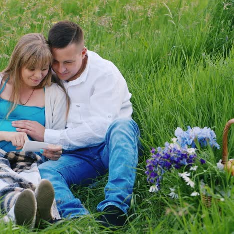 Couple-Look-at-Ultrasound-in-a-Meadow