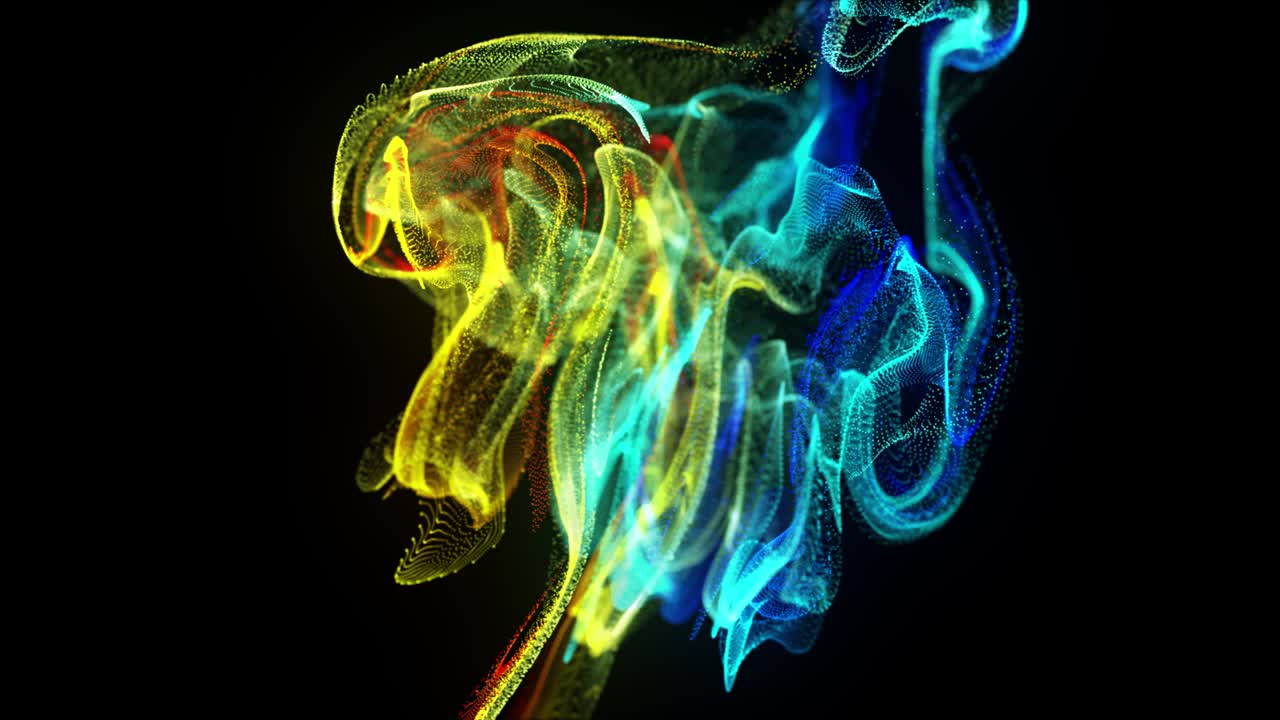 explosión de partículas de 4k - granos de polvo voladores en forma de hongo - energía digital abstracta en movimiento lento fondo de partículas - colorida explosión en forma de setas - partículas voladoras bailando - mil puntos volando - color arco iris