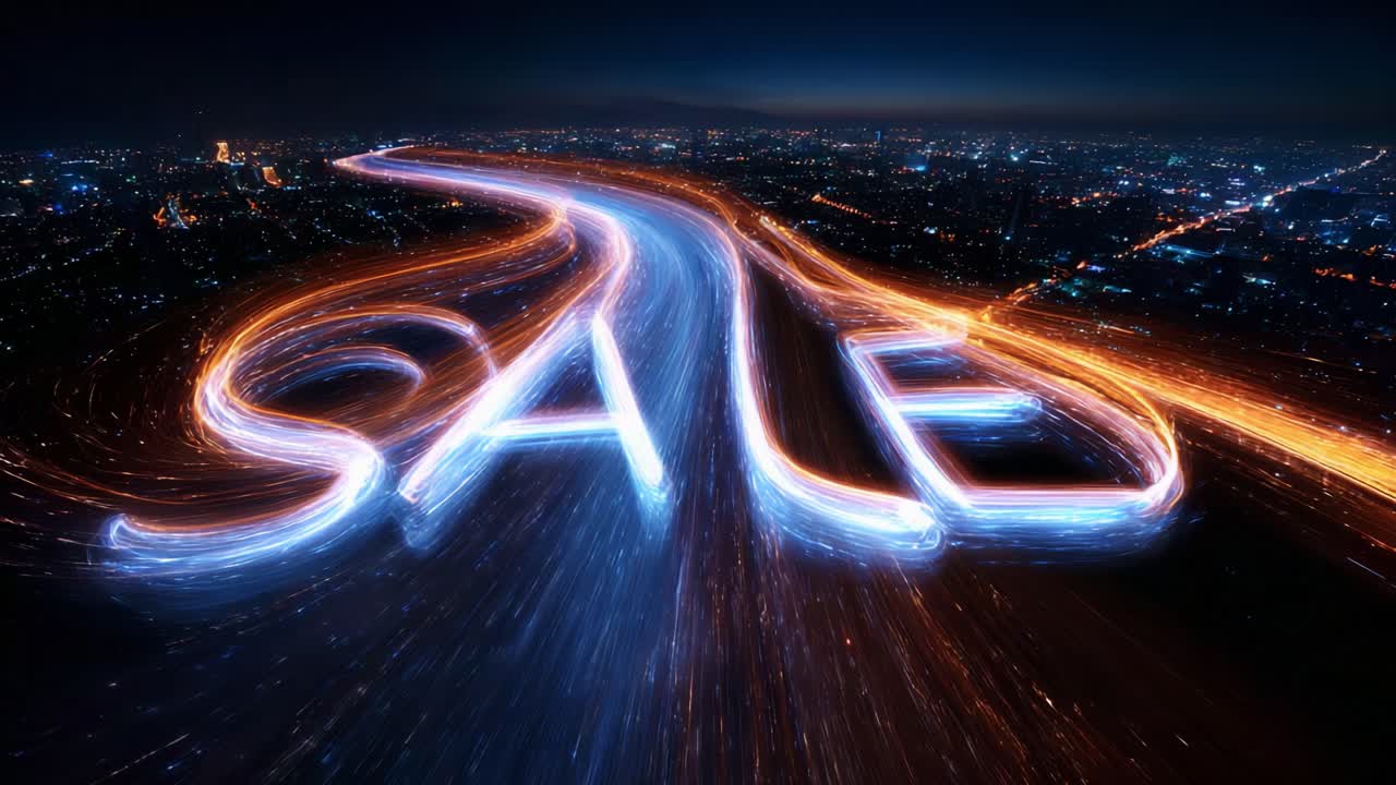 A Stunning Visual Representation of a SALE, Showcasing Vibrant Lights and Dynamic Movement Over a Cityscape, Perfectly Captured to Evoke a Sense of Urgency and Excitement