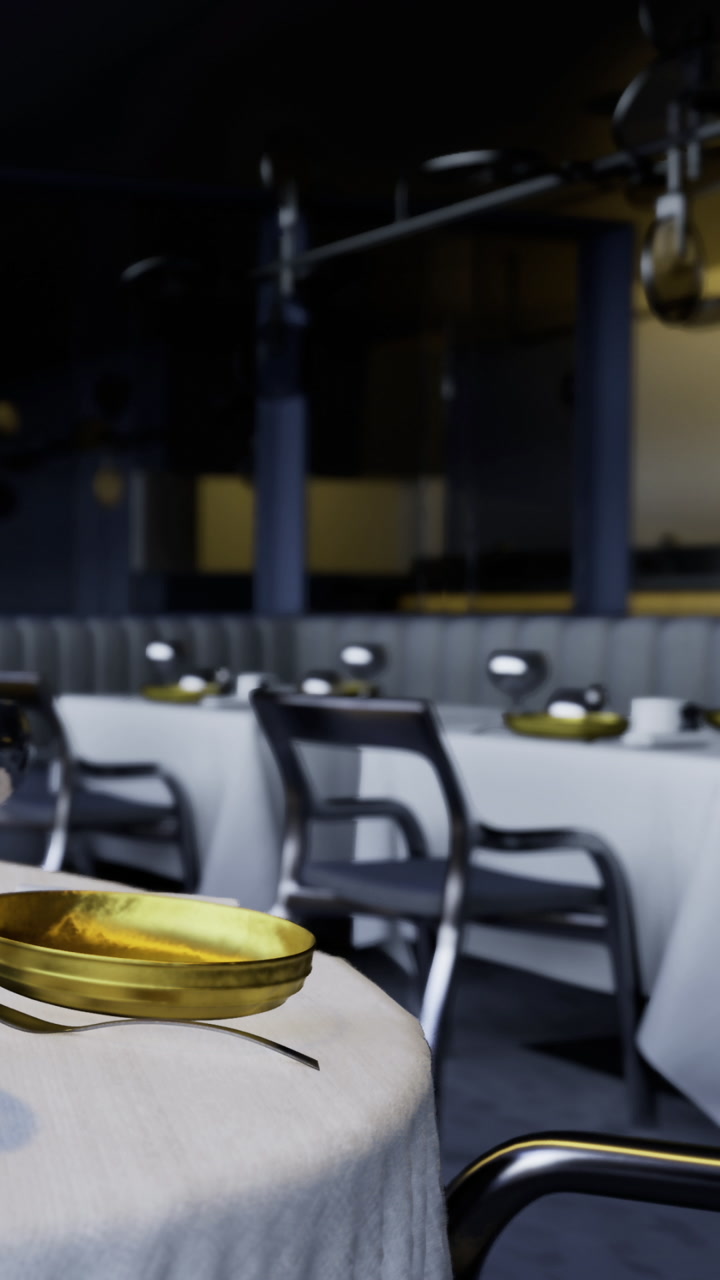 Modern dining setup in a restaurant with tables and dishes ready for customers