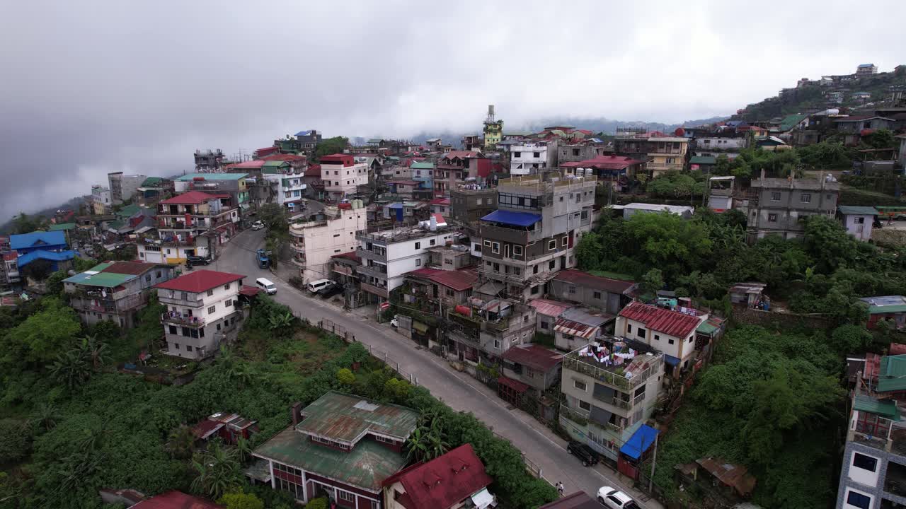 Aerial footage of a small mountain village in south east asia