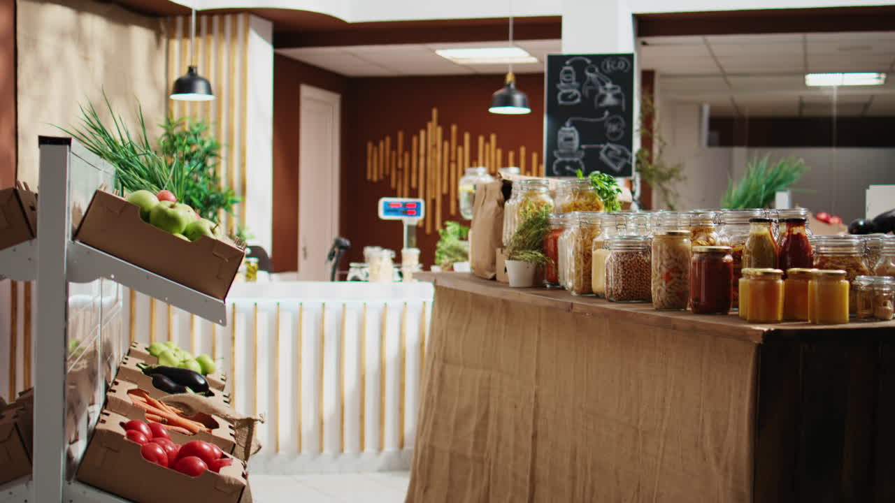 las grapas de la despensa en el estante de la tienda de residuos cero
