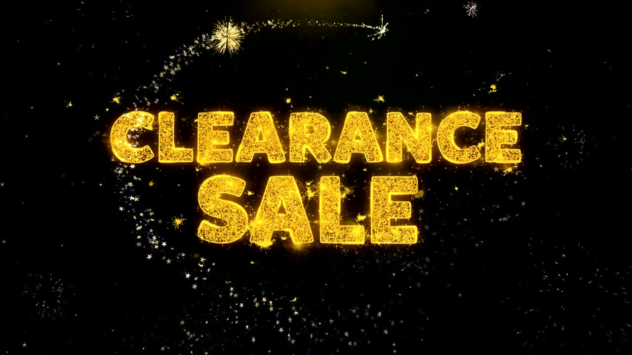 금 입자 불꽃놀이 디스플레이에 클리어런스 판매 텍스트.