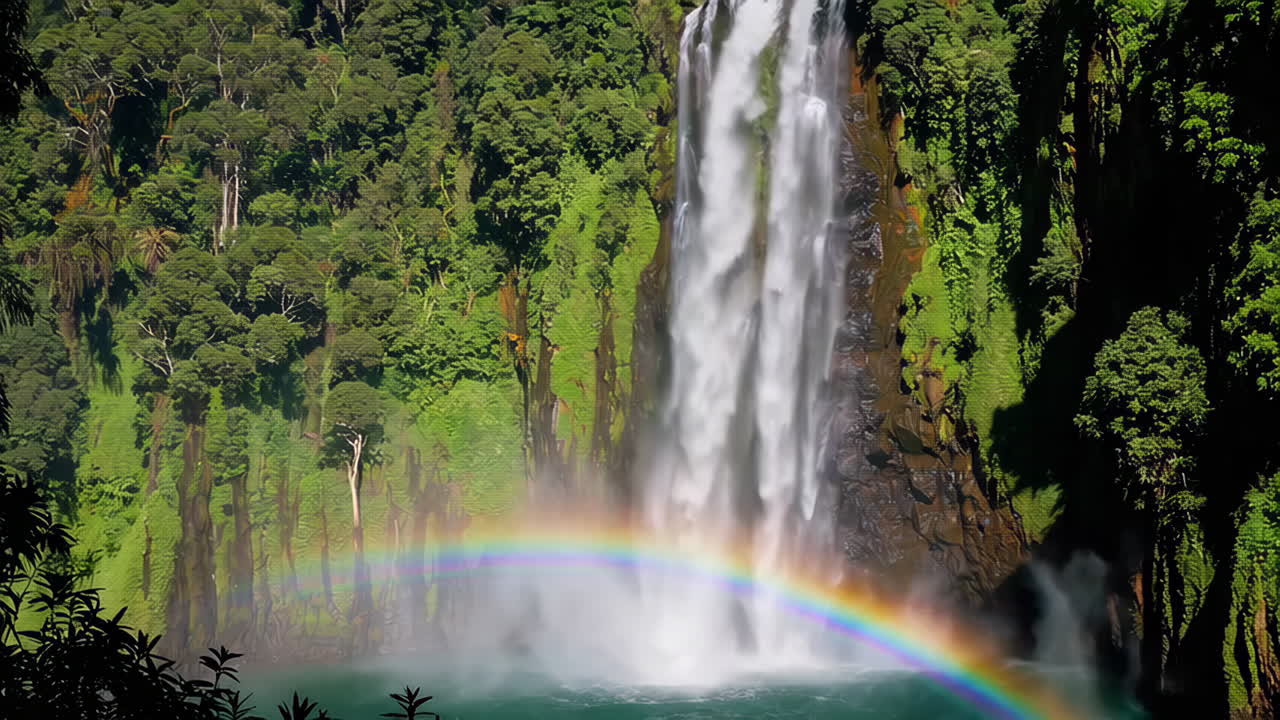 Rainbow Waterfall in a Lush Jungle