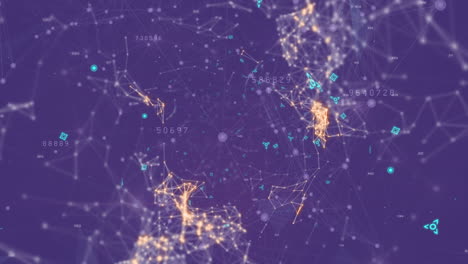 animation of multiple profile icons floating over network of connections against purple background