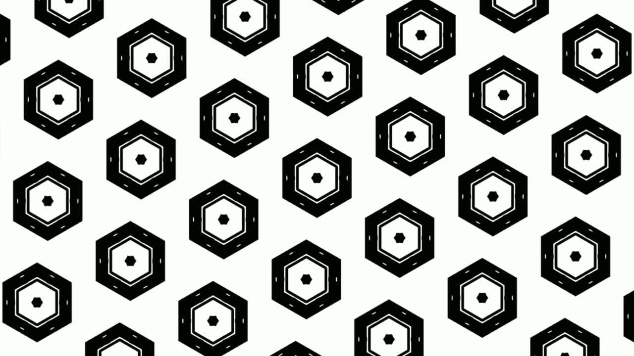 눈길을 끄는 육각형 검정 - 흰색 모양 애니메이션