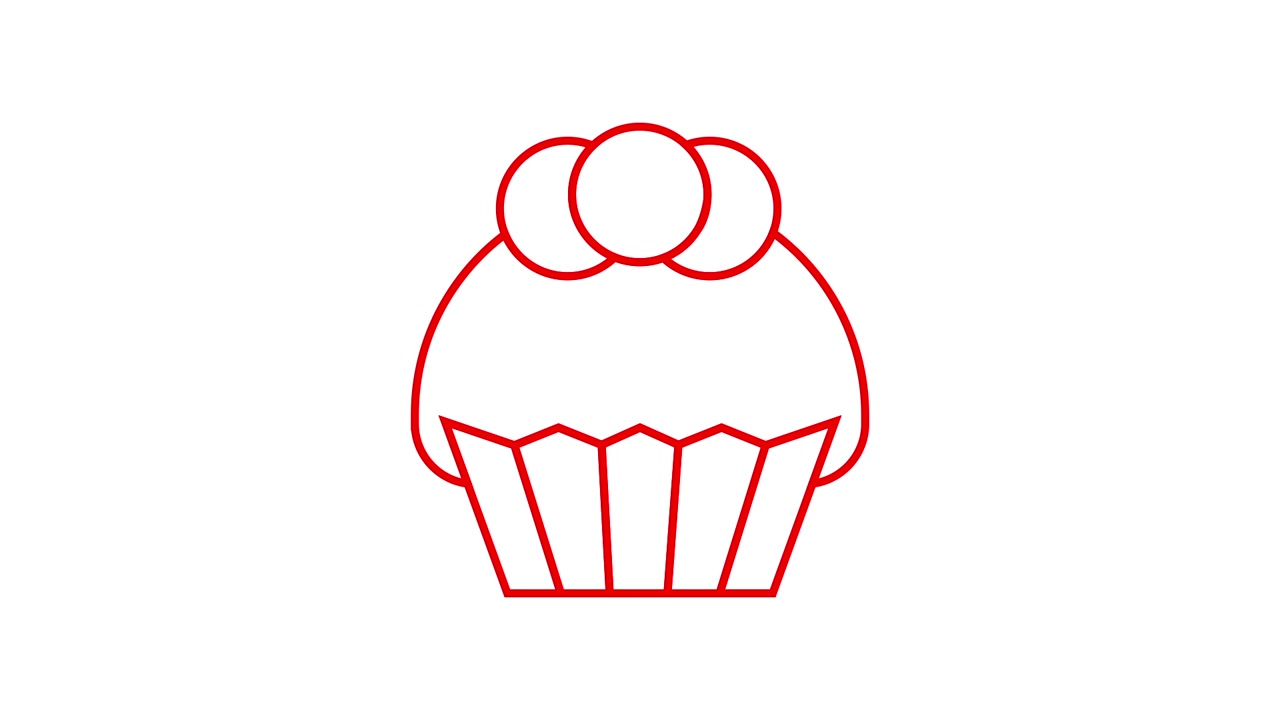Disegno animato di un'icona di cupcake con contorno rosso