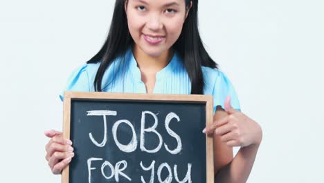 Asian-businesswoman-showing-jobs-for-you-sign