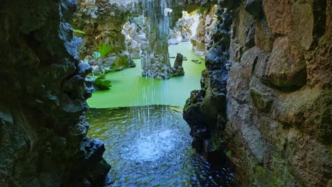 Waterfall-in-Quinta-da-Regaleira.-Sintra,-Portugal