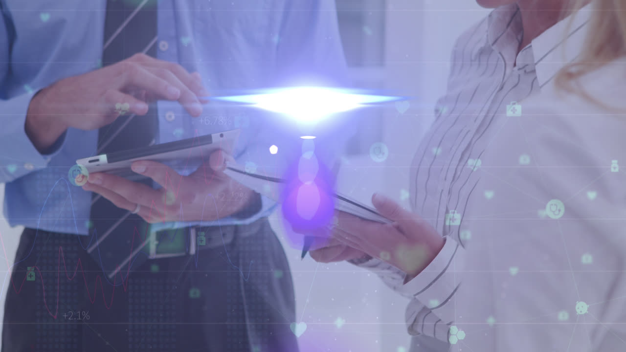 일하는 사업가들에 대한 금융 데이터 처리의 애니메이션