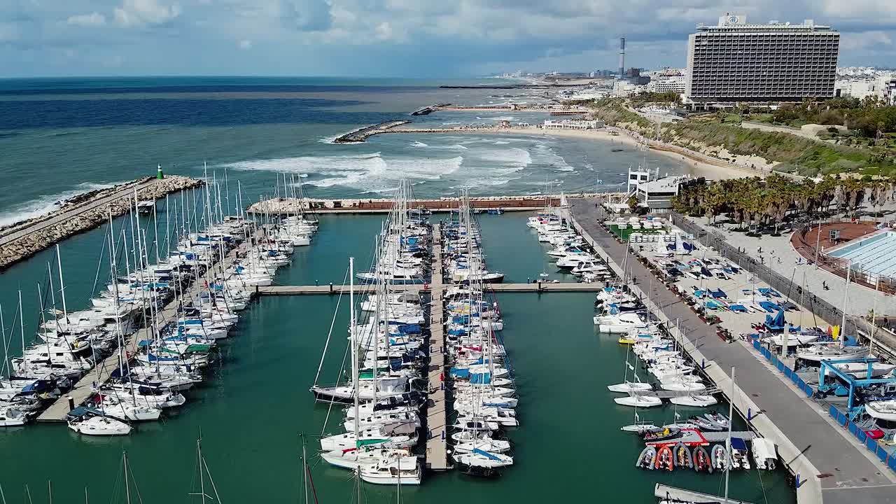 Aerial View of Tel Aviv Marina and Beach