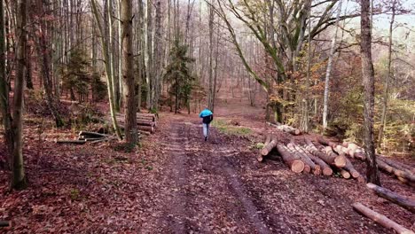 Man-Running-on-a-Forest-Trail-in-Autumn-Scenery