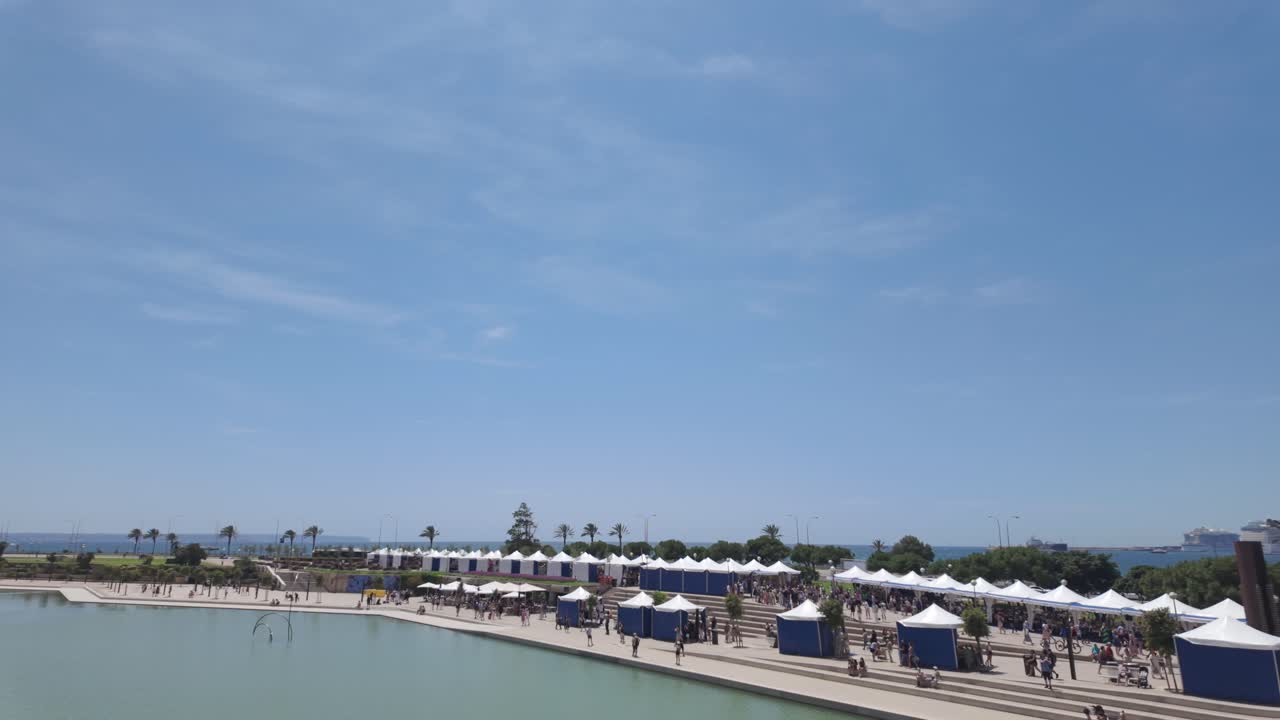 Crowded Outdoor Market by the Sea on a Sunny Day