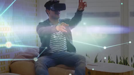 Animation-of-network-of-connections-over-businessman-wearing-vr-headsets