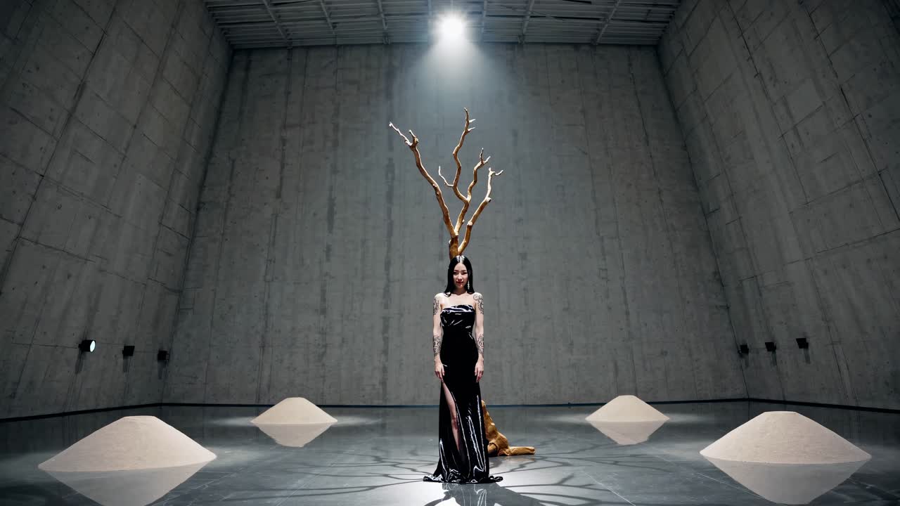 Woman in a Black Dress, Artistic Studio Setting