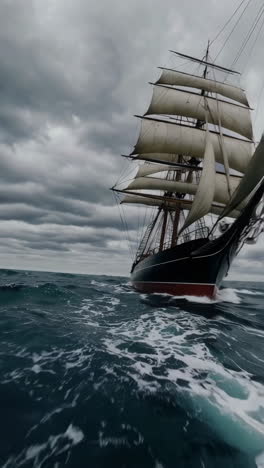 vintage schooner in a stormy sea