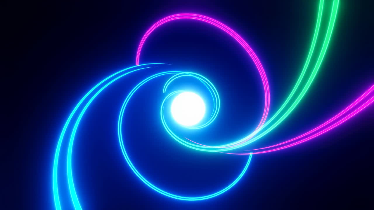 Dynamic Neon Light Trails Swirling Around Bright Center