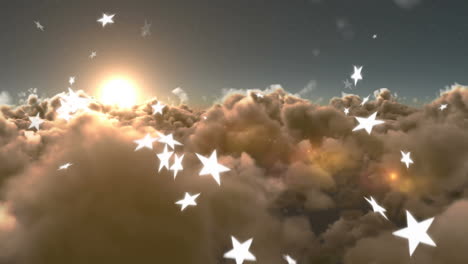 animación de estrellas caídas sobre el cielo nublado