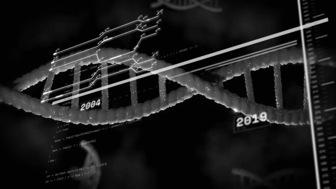 animación del procesamiento de datos sobre el hilado de cadenas de adn