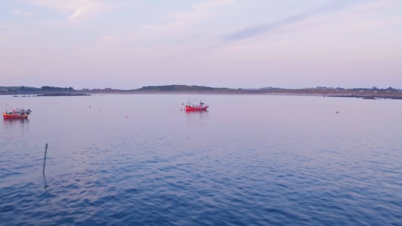 Fishing boats at Guernsey, Channel Islands, UK. Aerial drone view