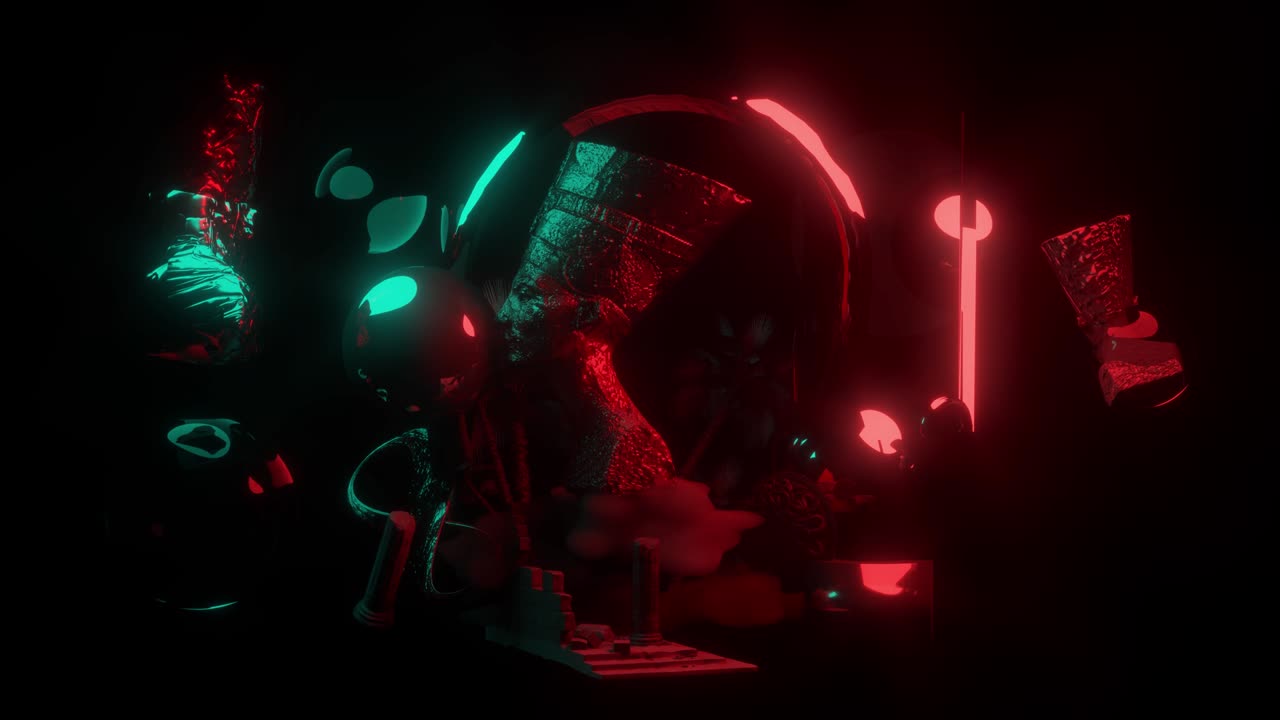estatua glitch sin costuras en bucle 3d render nefertiti egipto faraón reina estilo de arte pop de fondo