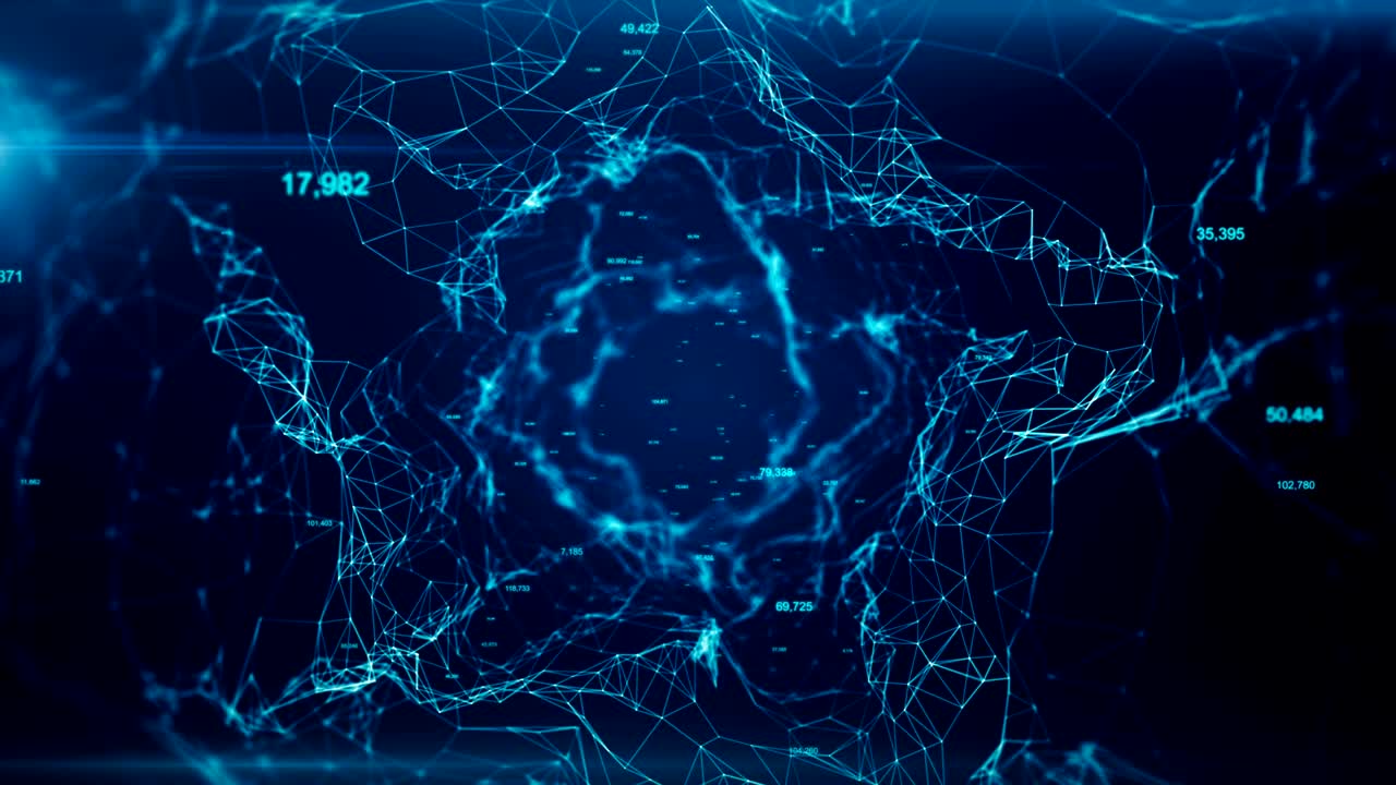 abstract blue geometrical background with moving lines and dots. looping cg animation