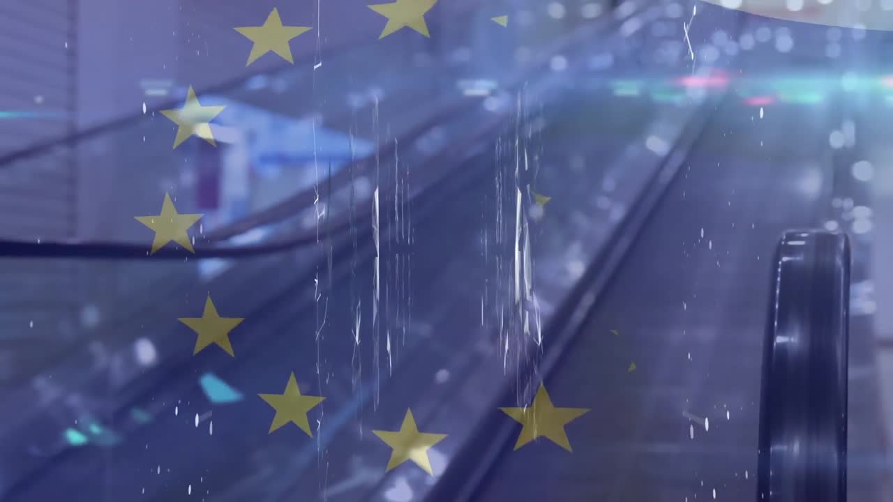 Animazione di forme in movimento su bandiera dell'UE