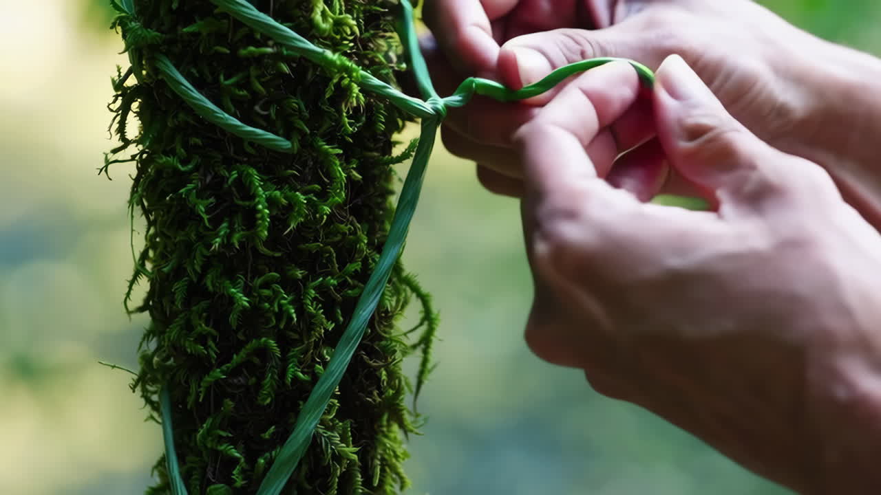 Tying a Plant to a Tree in the Jungle
