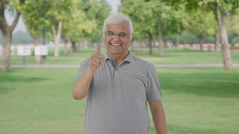 Happy-Indian-old-man-showing-thumbs-up-in-park