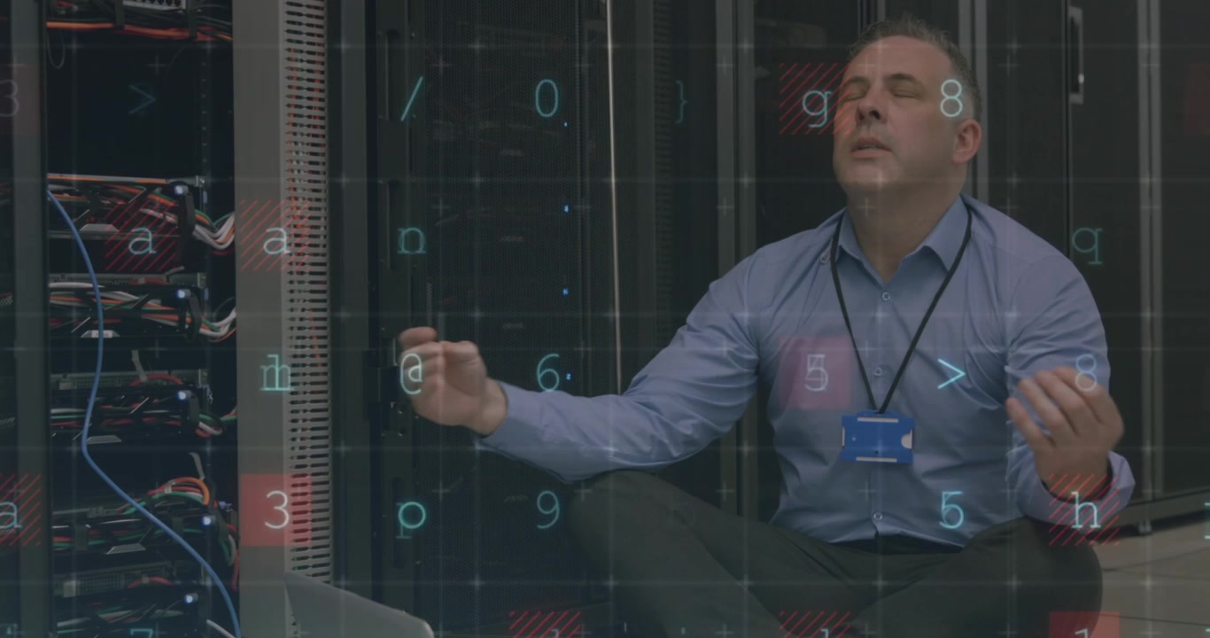 Animation of data processing over diverse business people talking