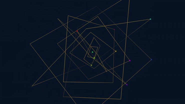 Futuristic triangles pattern with neon dots in dark galaxy