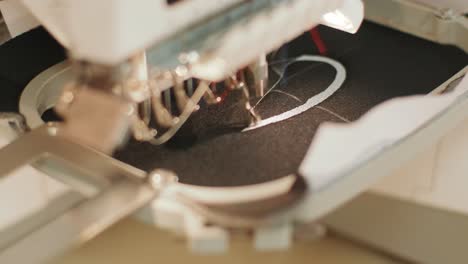 the automatic embroidery machine is working at high speed. close-up