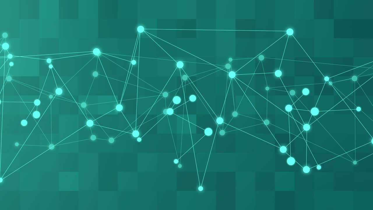 Abstract animated technological data network. Futuristic dots and connects. Block chain global network. nodes points lines particles. Geometrical looped animation for background. Computer technologies