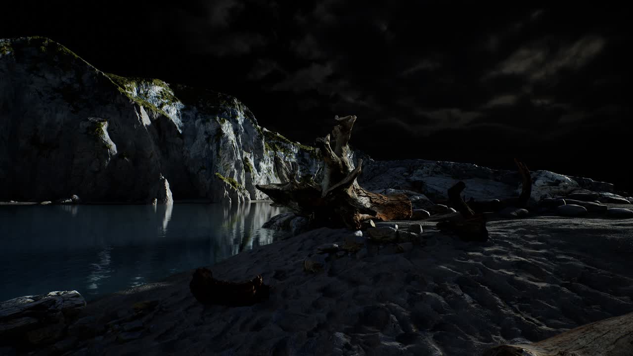 fiordo con nubes oscuras de tormenta