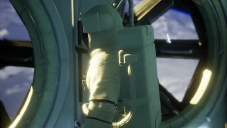 astronauta flotando en el espacio cerca de una nave espacial futurista en órbita baja