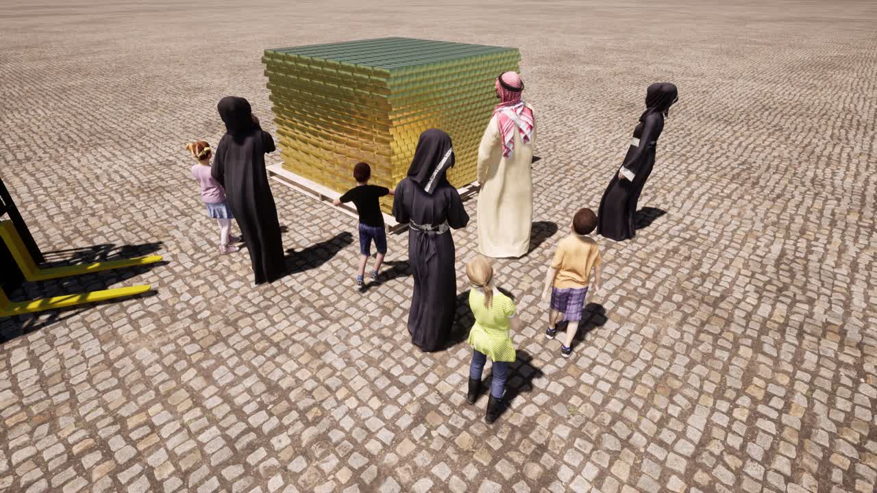 아랍 가족 부모와 아이들은 금 바 근처에 있습니다. 다혼.