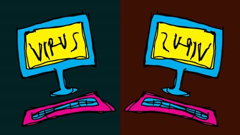 niños dibujando arte pop fondo sin costuras con tema de virus informático